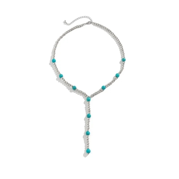 Elegant Turquoise and Silver Beaded Necklace - Picture 4 of 5